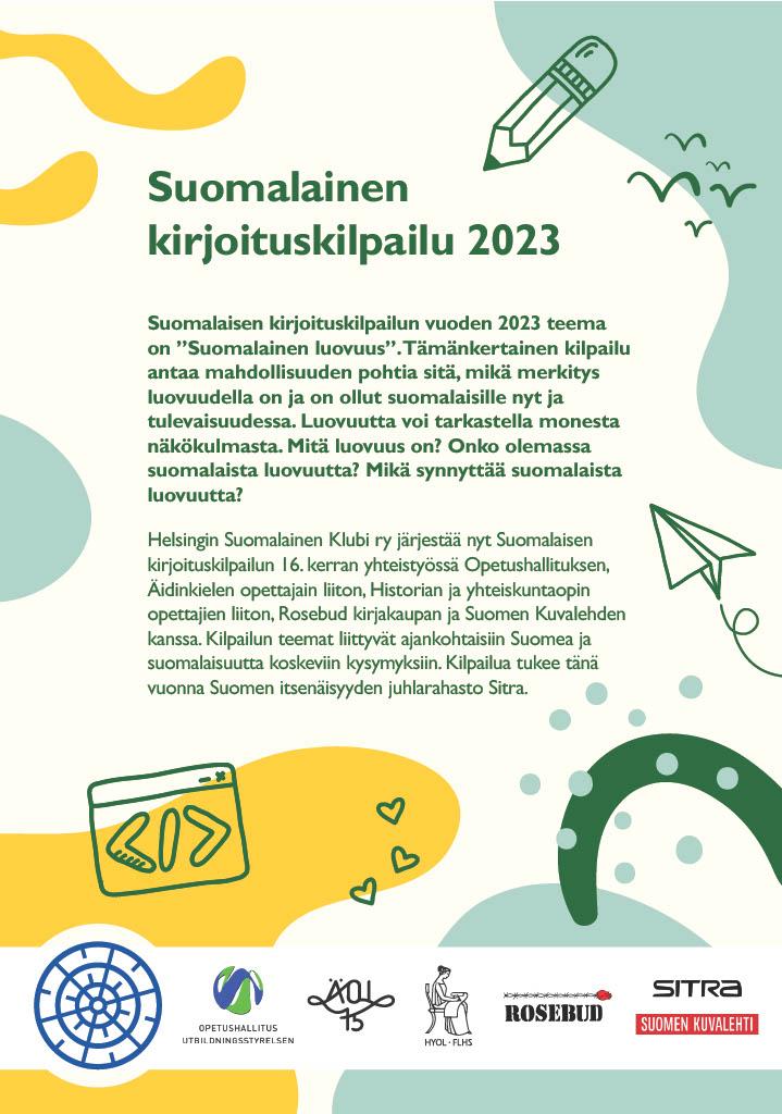 Suomalaisen Kirjoituskilpailun 2023 Aiheena Suomalainen Luovuus ...